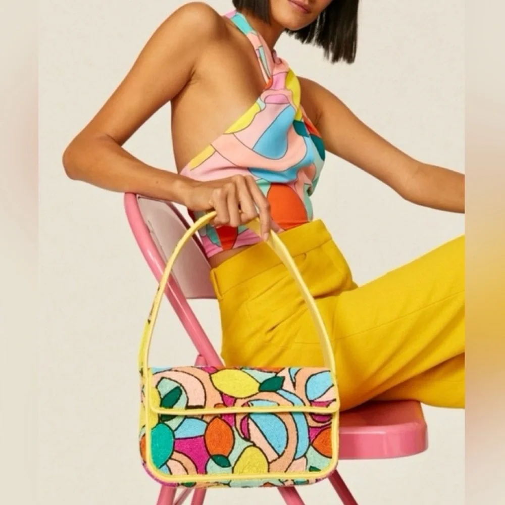 🌺🎉HP🎉🌺 NWT Staud Beaded Tommy Shoulder Bag Multi Colorblock 🌟RARE FIND🌟 - Picture 11 of 16